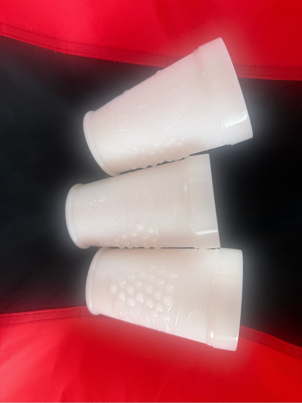 Set of 3 White Embossed Milk Glass Tumblers